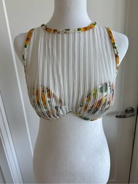 Onia White Bikini Top with Yellow Floral Trim